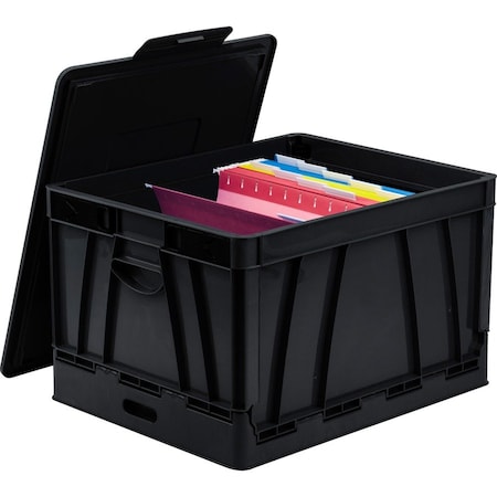 Storex Collapsible Crate w/Lid, 13-3/5"x20"x10-2/5", Black STX61809U04C